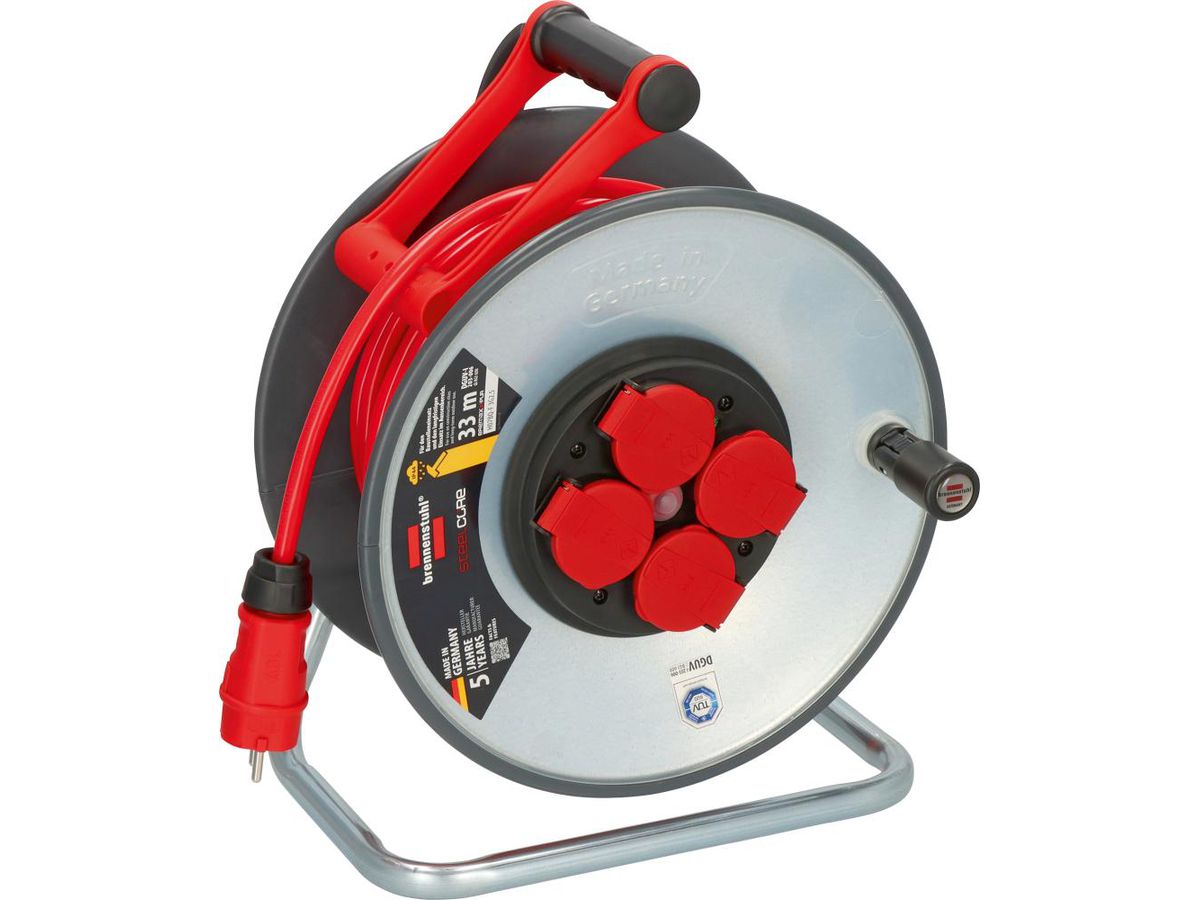 Kabelvinda stål Proffesional 4-uttag 33m PU H07BQ-F3G2,5 IP44