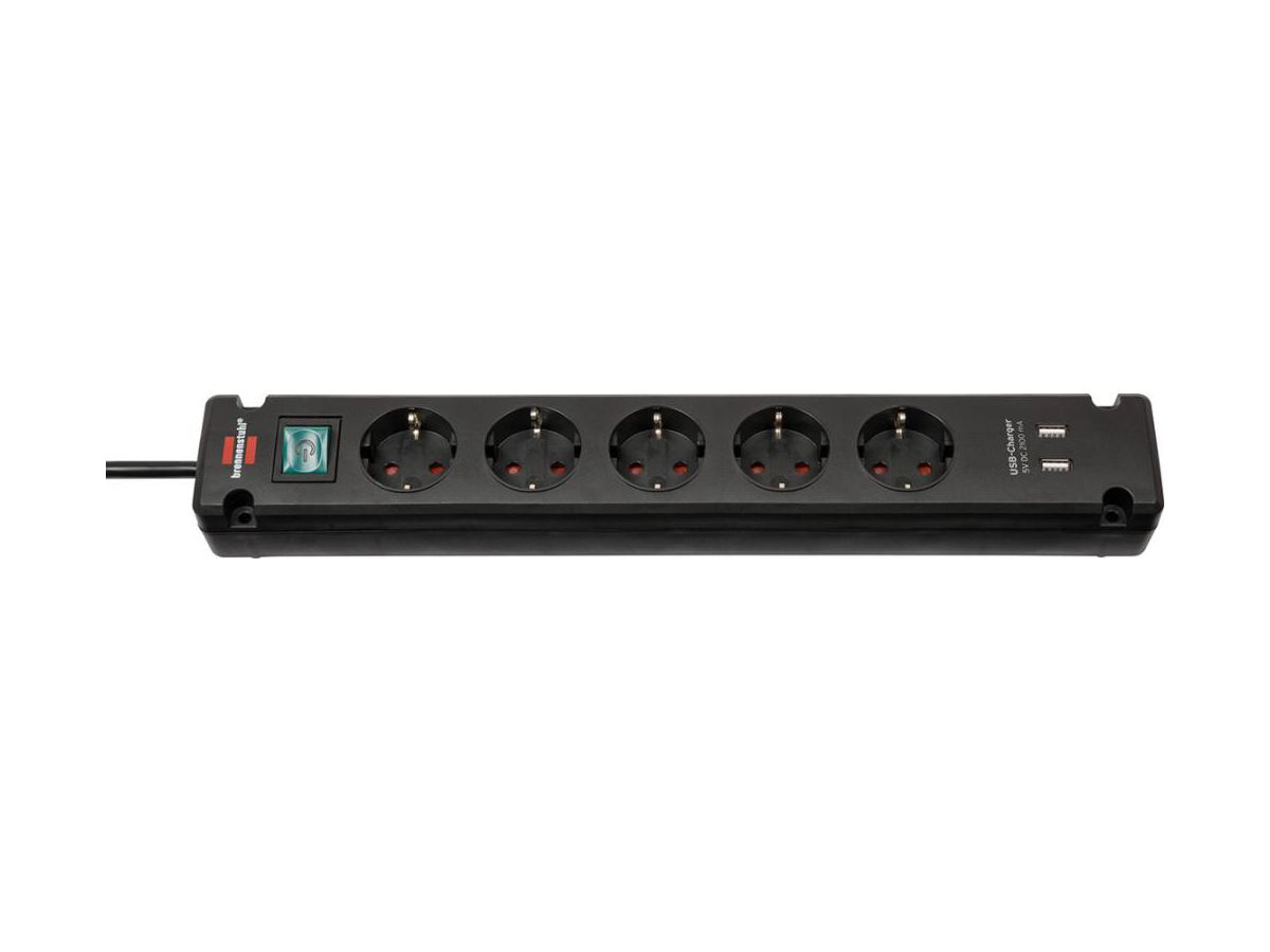 Grenuttag 5-vägs + USB 3m kabel H05VV-F 3G1.5 IP20