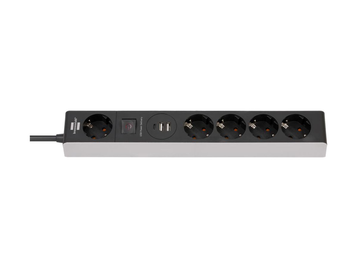 Grenuttag Power-Delivery  5-vägs + USB-C 3m kabel H05VV-F 3G1.5 IP20