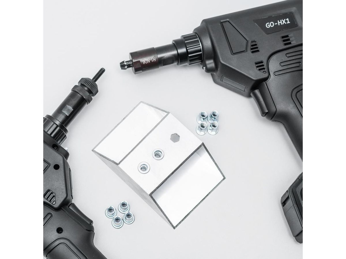 Stanspistol för blindnitmuttrar sexkant GO-HX1 18V M4-M8 inkl. 2 batterier + laddare