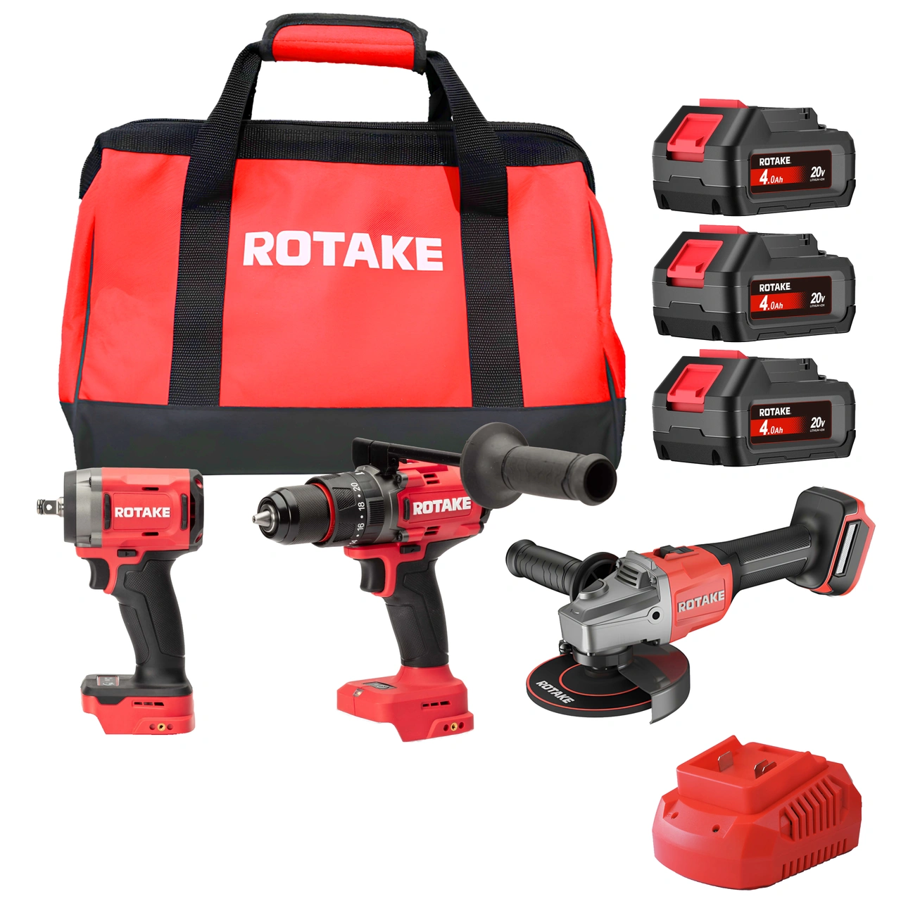 ROTAKE Verktygspaket 20V - T1, D2H, G1-125, 3x4Ah, laddare