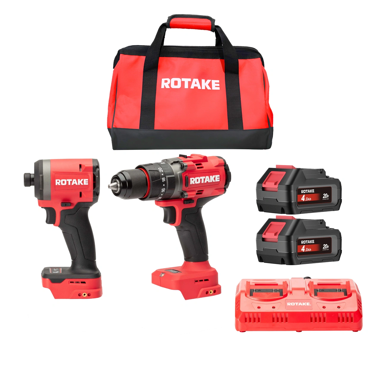 ROTAKE Verktygspaket 20V - D2H, S1, 2x4Ah batteri, dubbel laddare