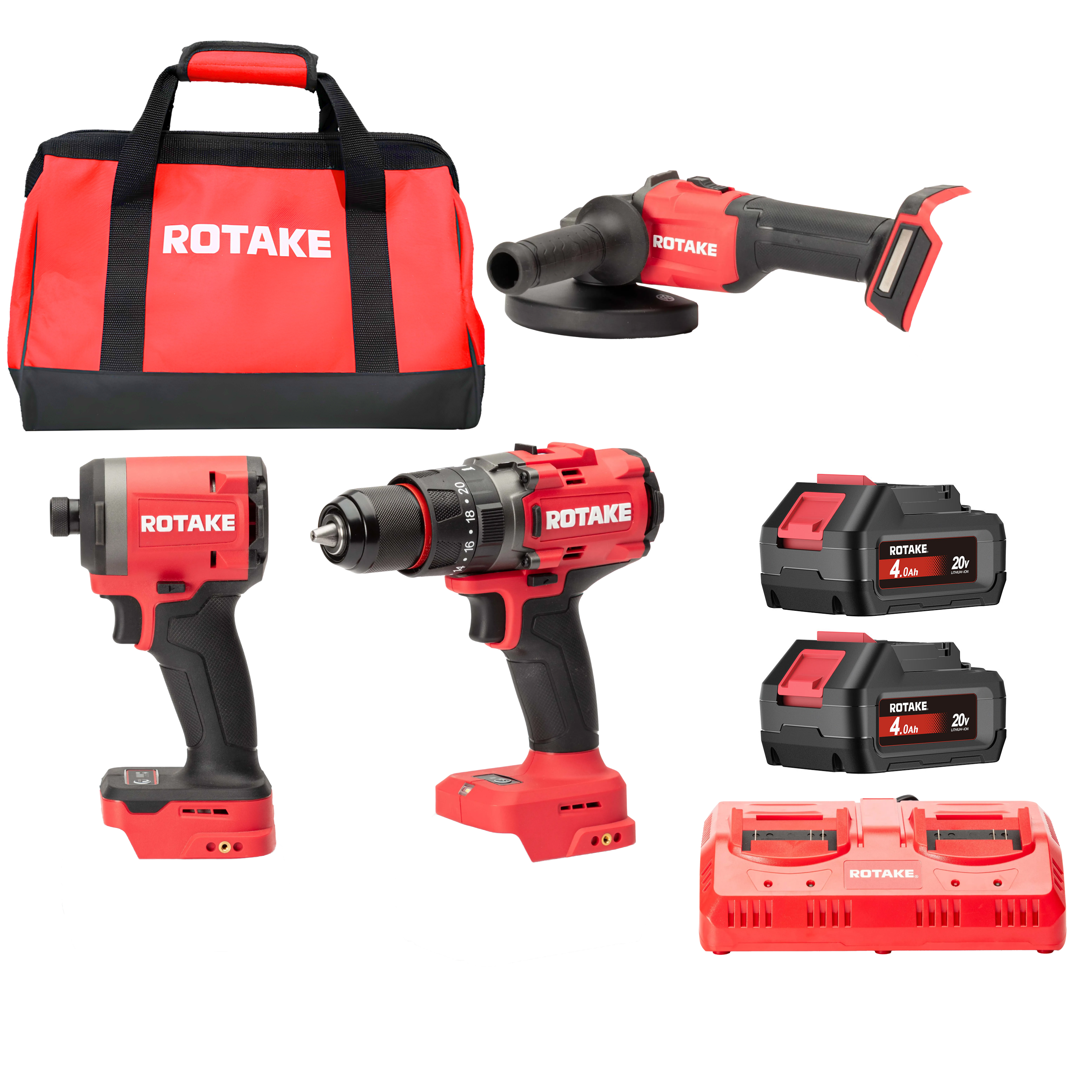 ROTAKE Verktygspaket 20V - S1, D2H, G1-125, 2x4Ah batteri, dubbel laddare