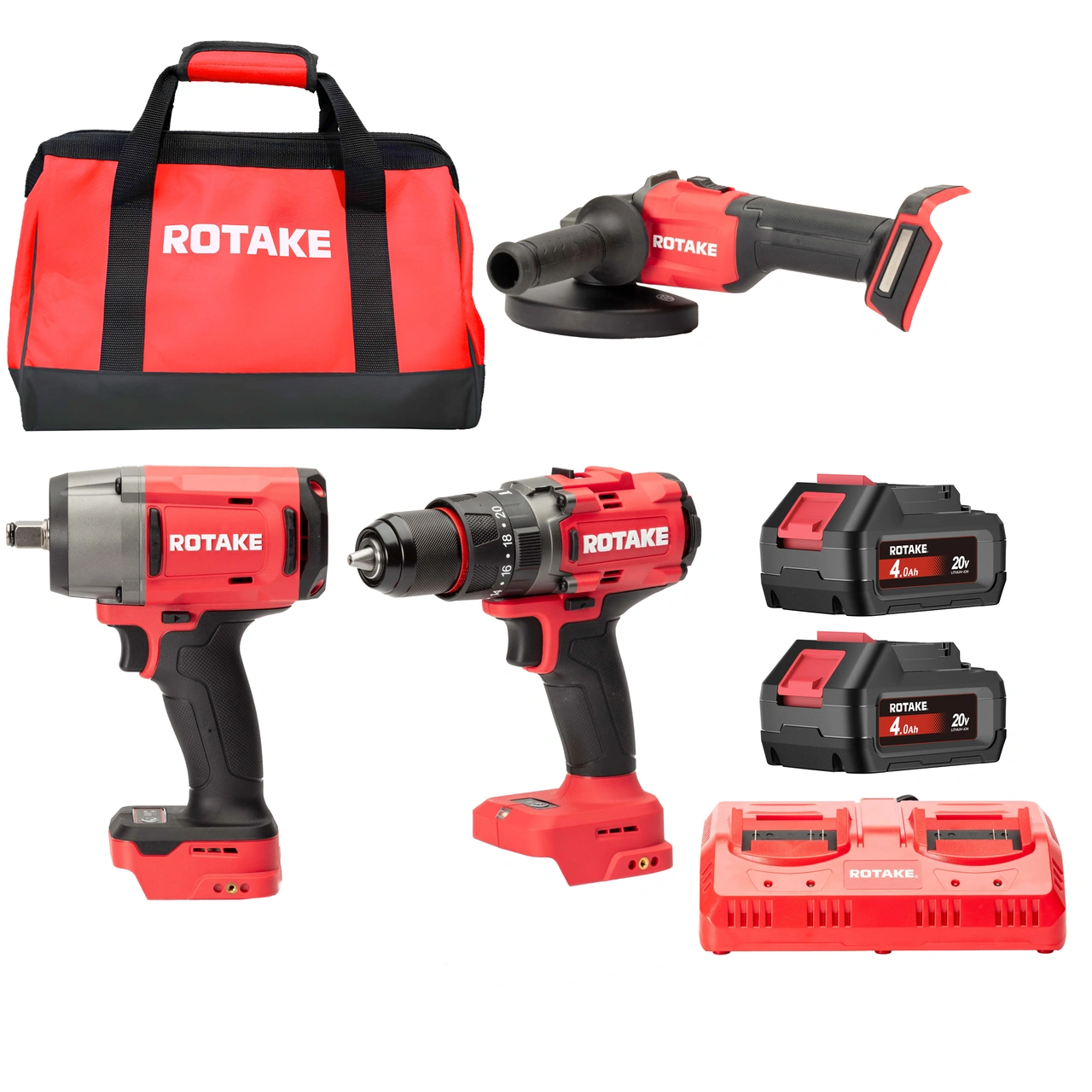 ROTAKE Verktygspaket 20V - T2, D2H, G1-125, 2x4Ah batteri, dubbel laddare