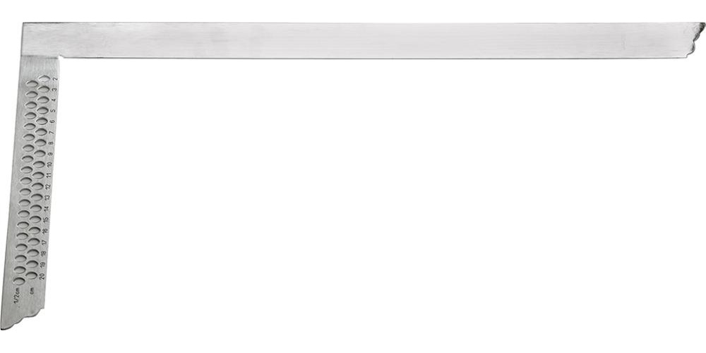 Timmermansvinkel, blank med märkhål, CM Skala
