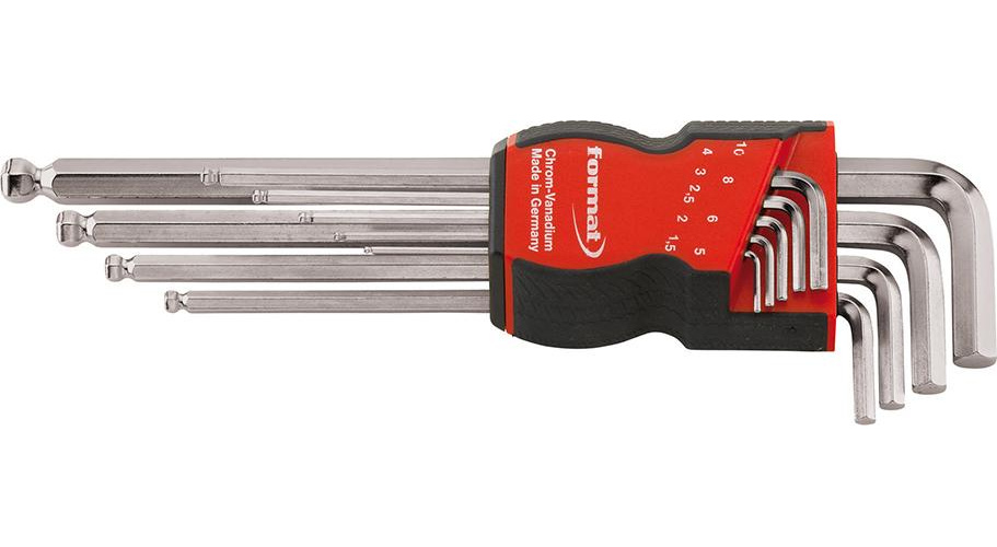 Sexkantnyckelsats med kula, lång 9-delar 1,5-10mm
