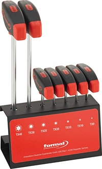 Torxnyckelsats T-grepp 7-delar T9-T40, inkl. ställ
