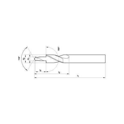 Stegborr kort 180° HSS GH M