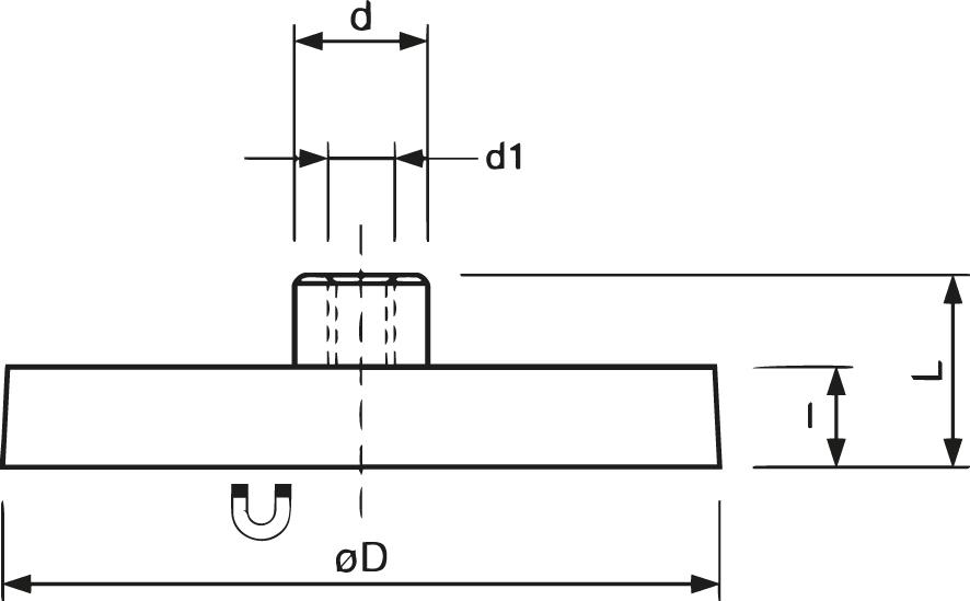 Neodymmagnet Ø22mm med gänga M4, gummi