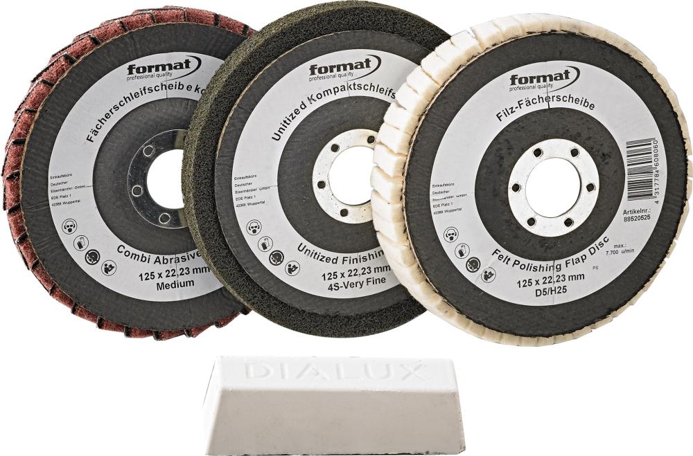 Polersats 4-delar inkl. pasta 125mm för metall, sten, plast